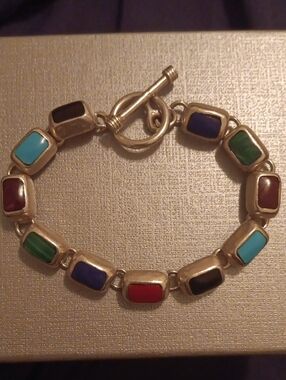 925 Mexico Multi-Color Stone Link Bracelet